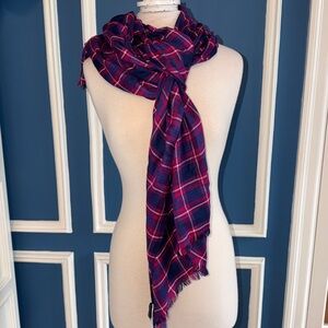 NWT Talbots Plaid Scarf Royal Blue Hot Pink Rayon
